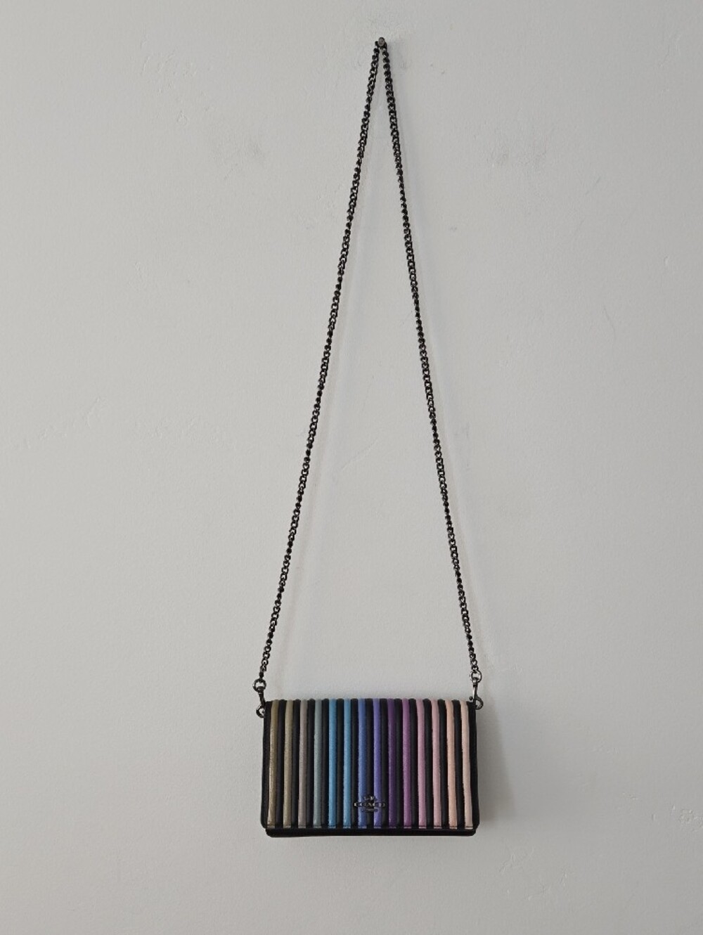 COACH Multicolor Ribbed Leather Crossbody — Black Trim with Pastel Stripe Panel - Picture 2 of 10